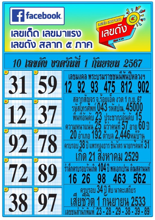 สลาก5ภาคเลขเด็ดเลขดังเลขมาแรง